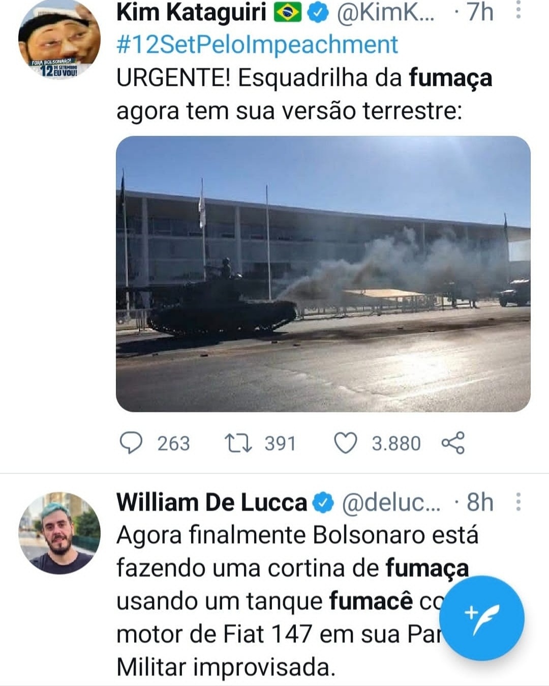 Desfile de blindados militares em Brasília vira meme nas redes